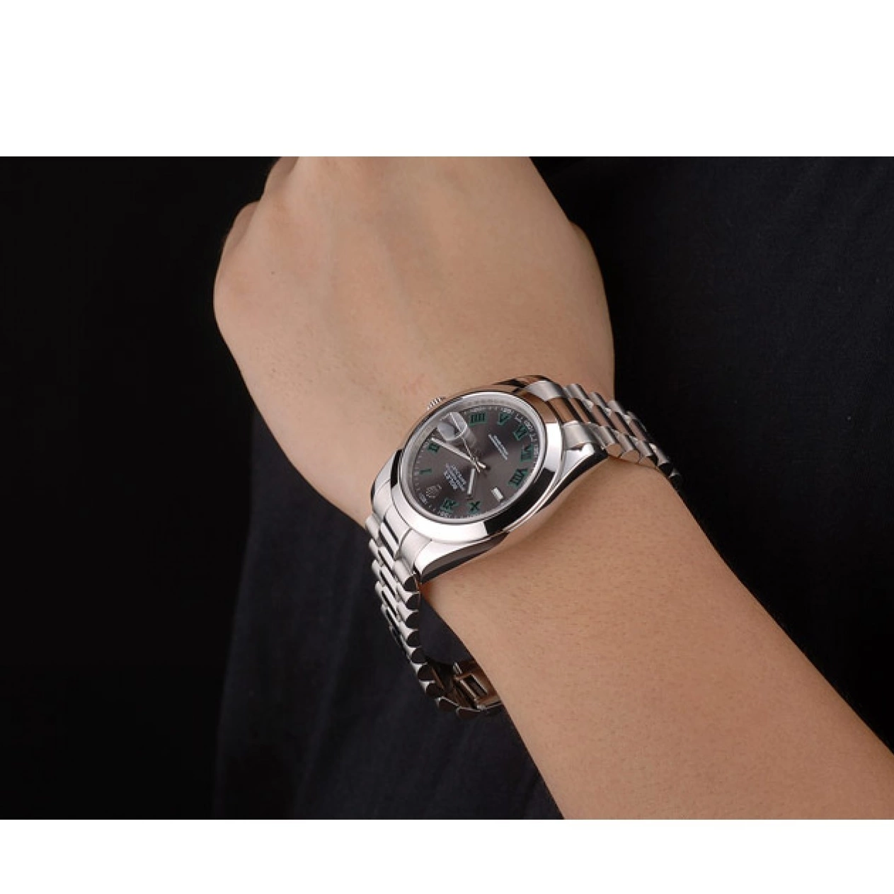 Aaa replica watch 41982 Dial Steel DateJust Rolex Grey Strap Stainless 0821